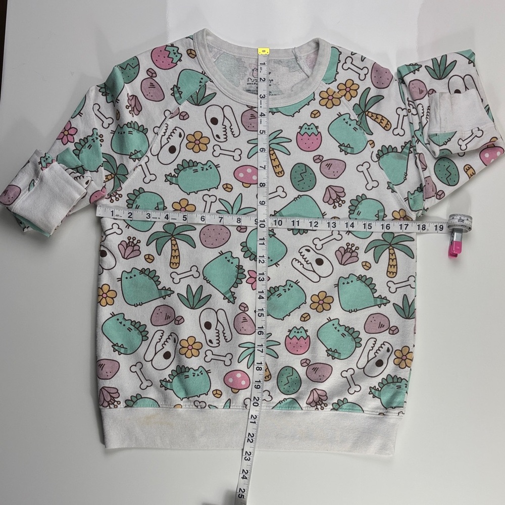 Pusheen Cat L Kawaii Anime Sweatshirt white aqua Skull Bones